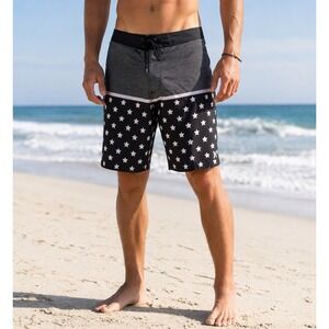 Hurley Phantom Boardshorts Size 34 Stars & Stripes Black White Surf Swim Trunks